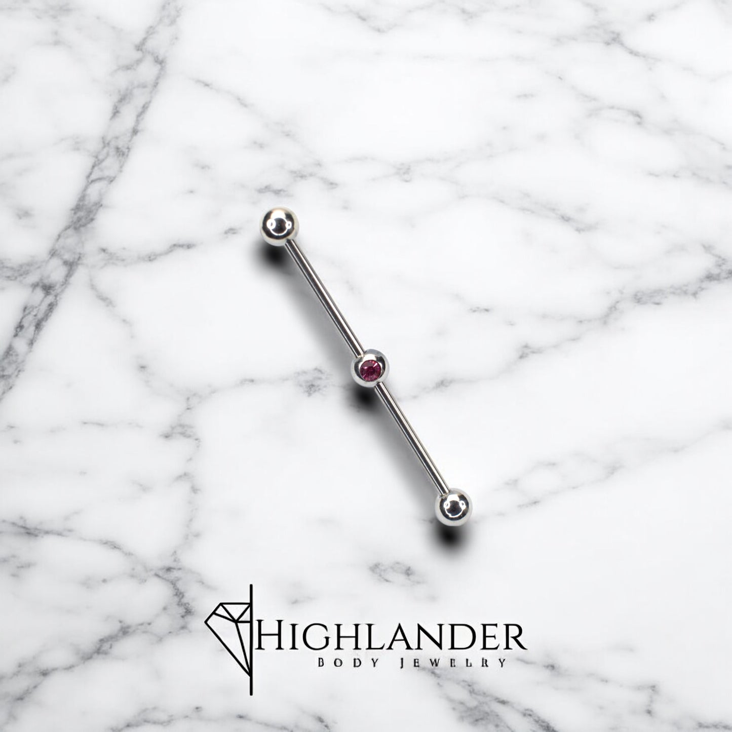 Round Pink CZ Centered Industrial Barbell