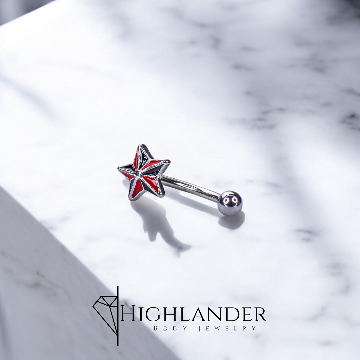 Red and Black Enamel Star Eyebrow Curved Barbell