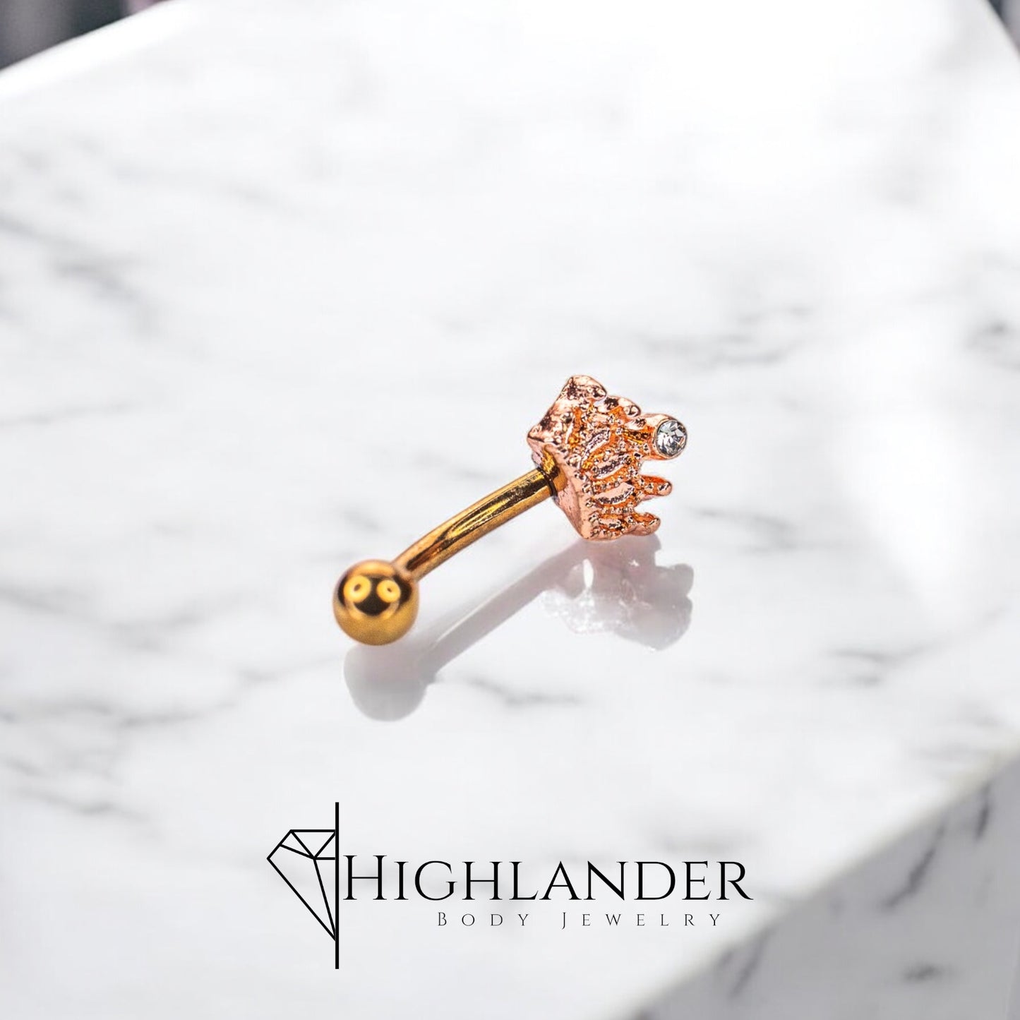 Rose Gold Crown with Clear CZ Eyebrow Curved Barbell