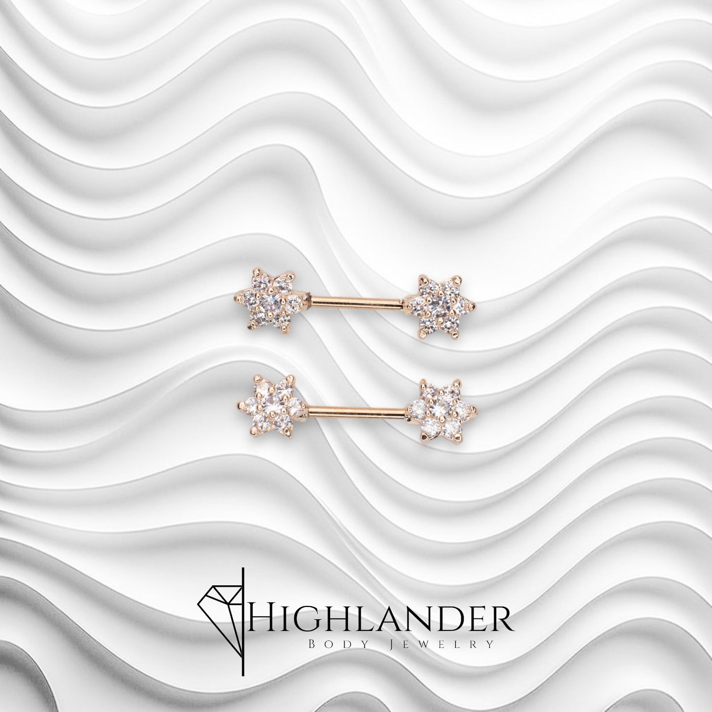 Rose Gold Clear CZ Cluster Flower Nipple Barbells