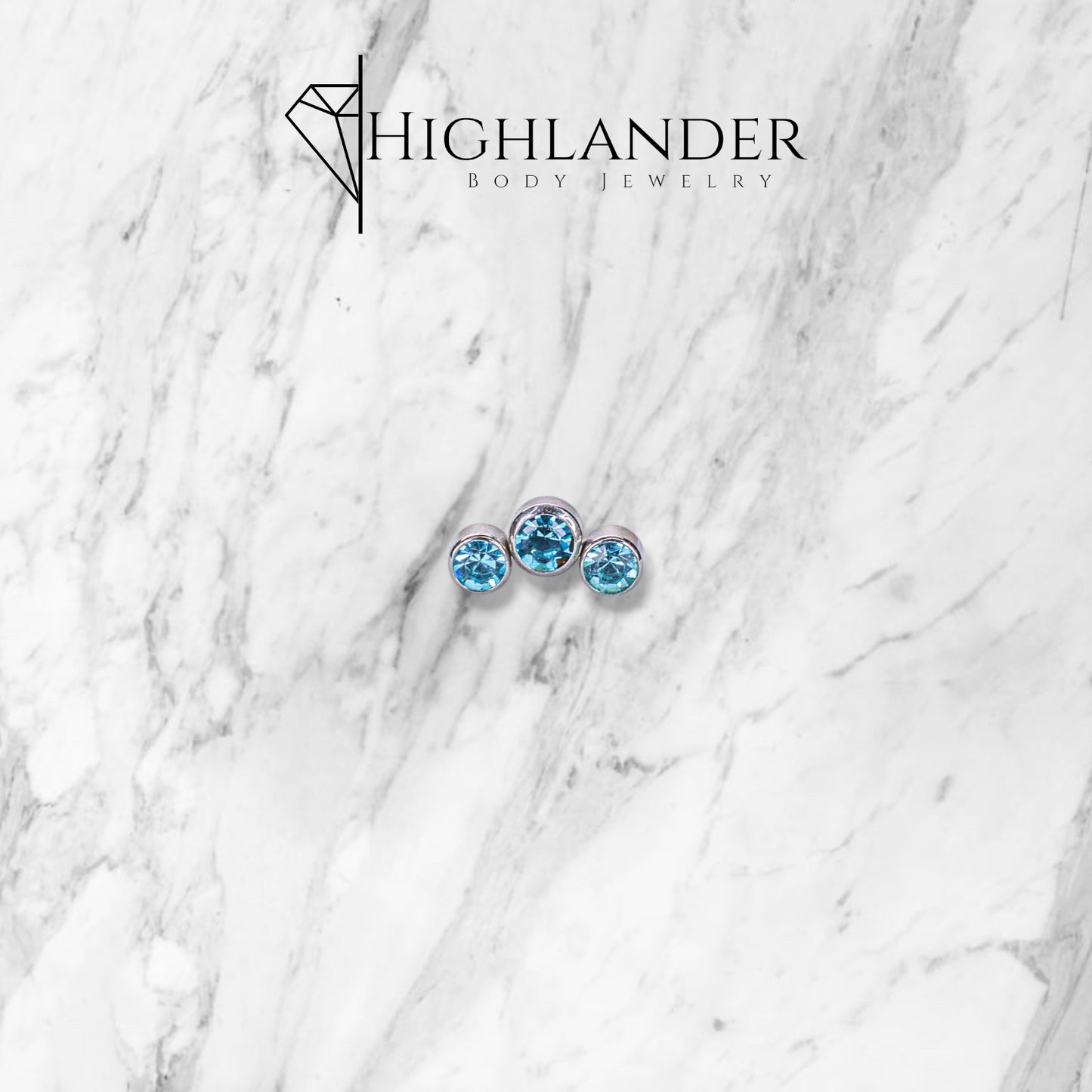 Triple Round Aqua CZ Bezel Set Dermal Top