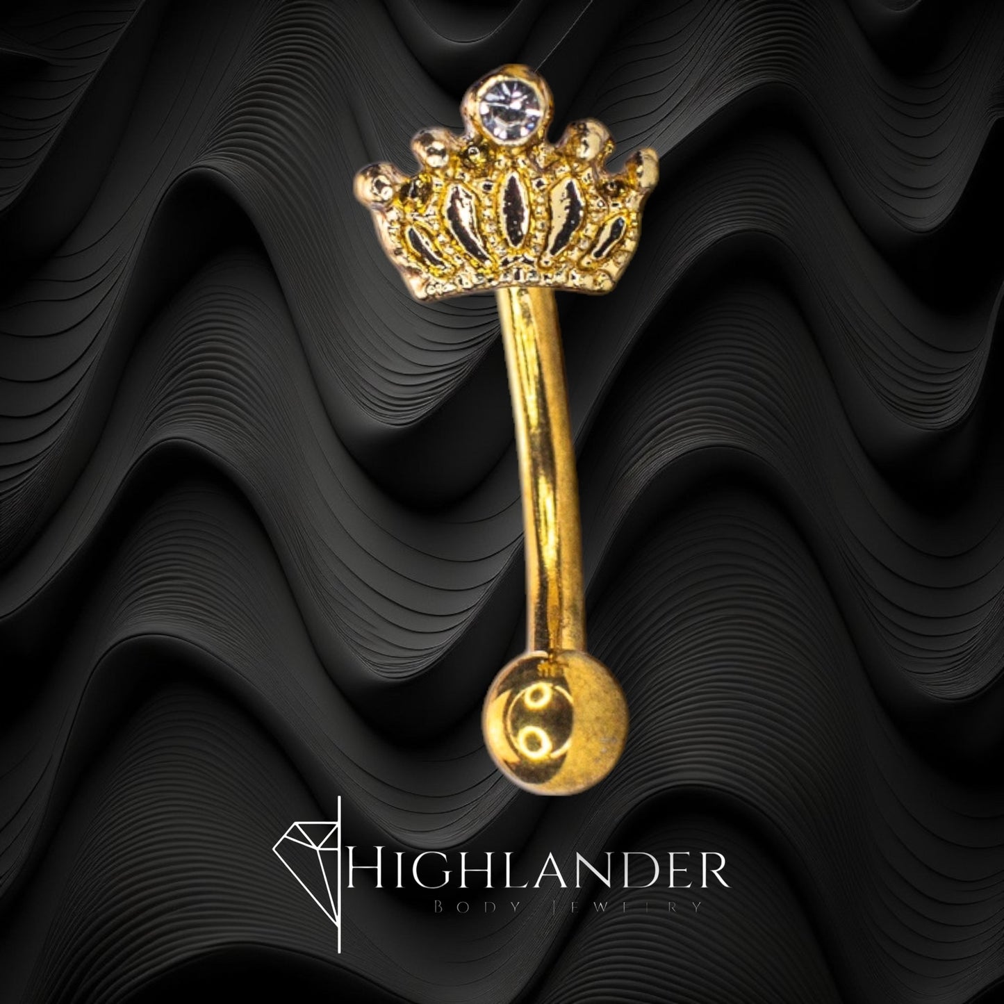 Gold Crown with Clear CZ Eyebrow Curved Barbell