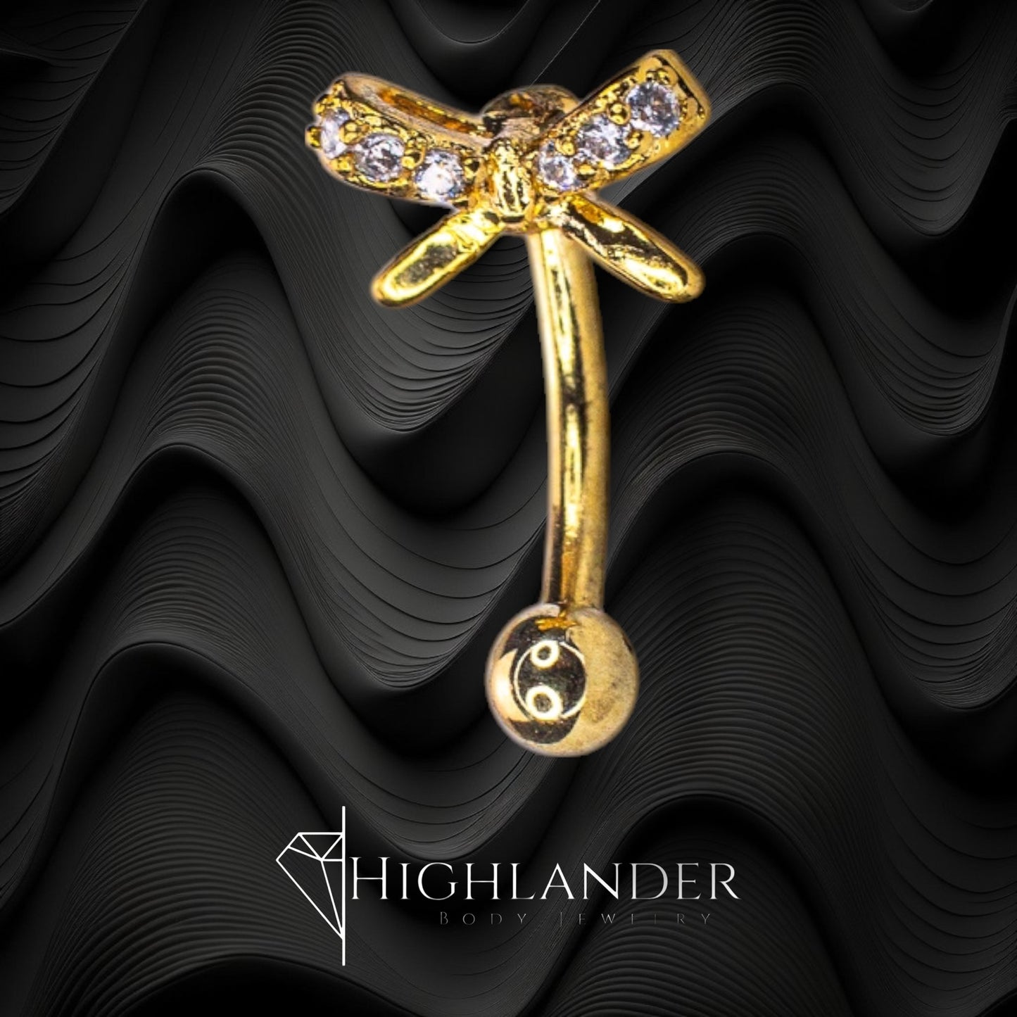 Gold Bow with Clear CZ Eyebrow Curved Barbell