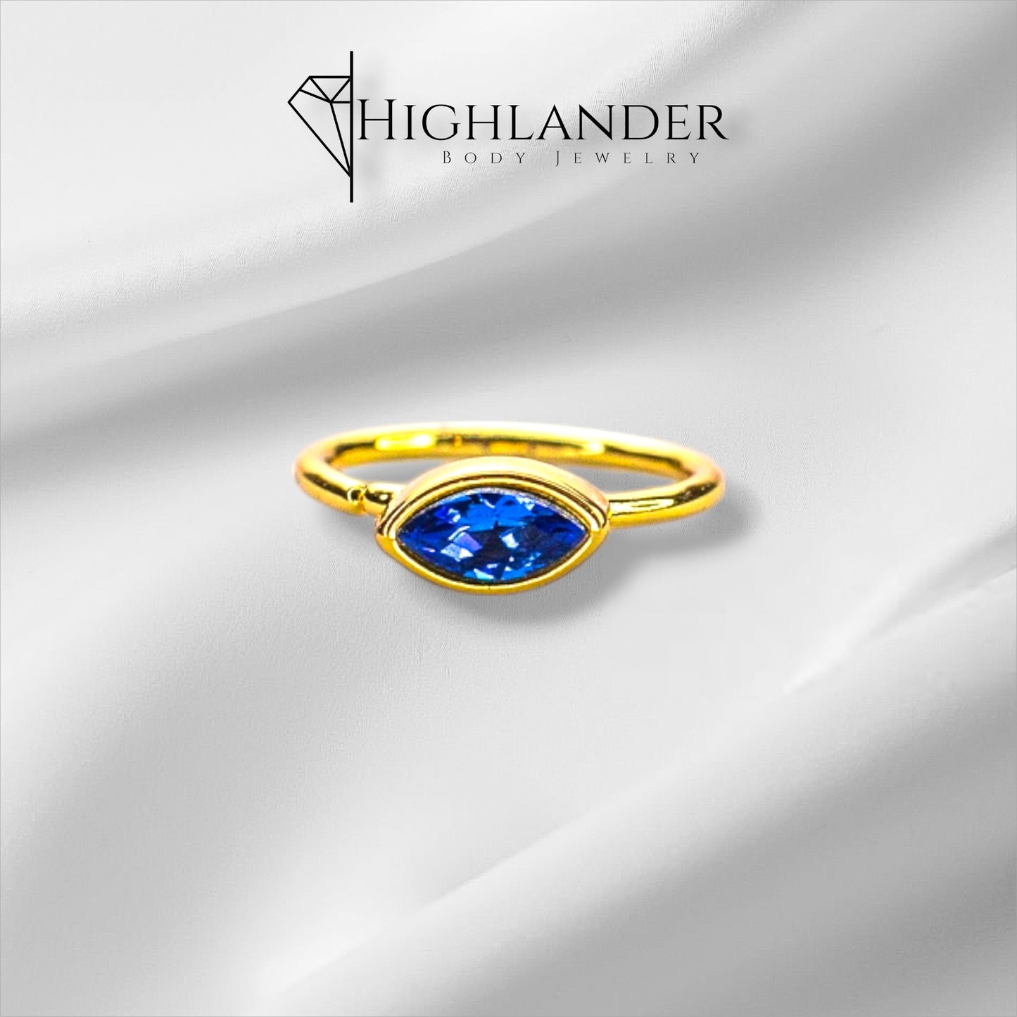 Gold Oval Sapphire Blue CZ  Nose Hoop