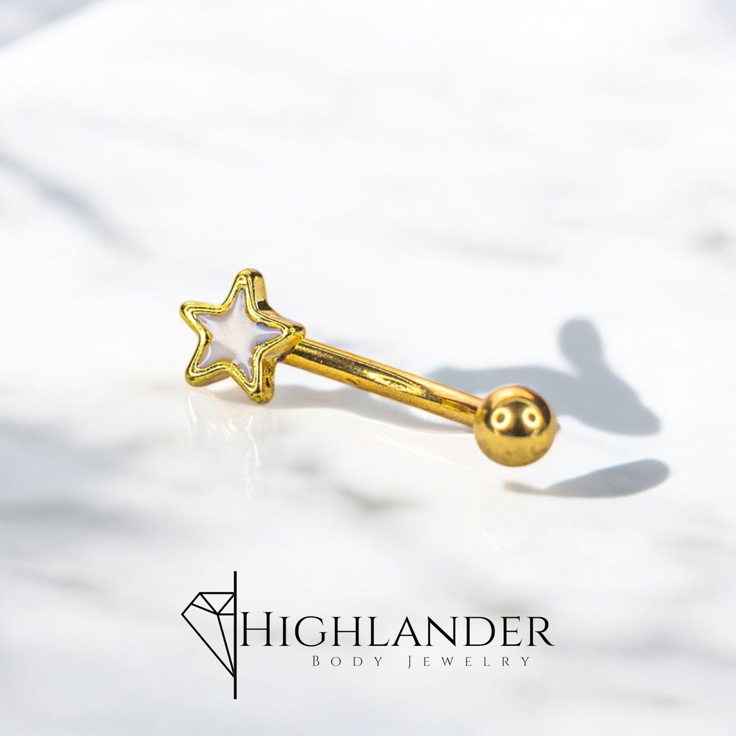 Gold White Enamel Star Eyebrow Curved Barbell