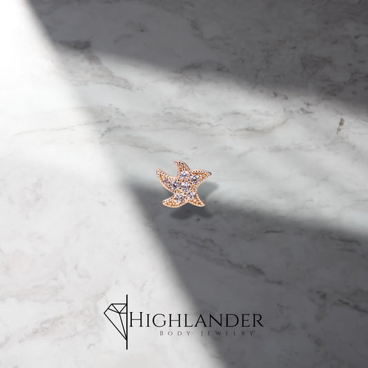 Rose Gold Clear CZ Paved Starfish Nose Stud