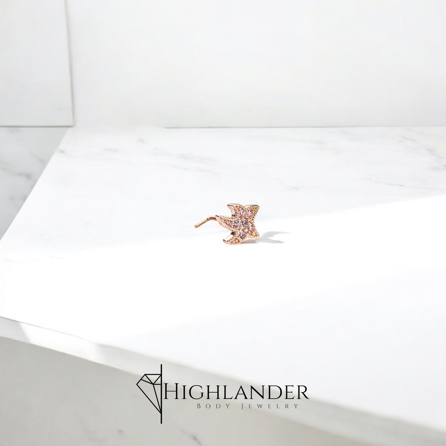 Rose Gold Clear CZ Paved Starfish Nose Stud