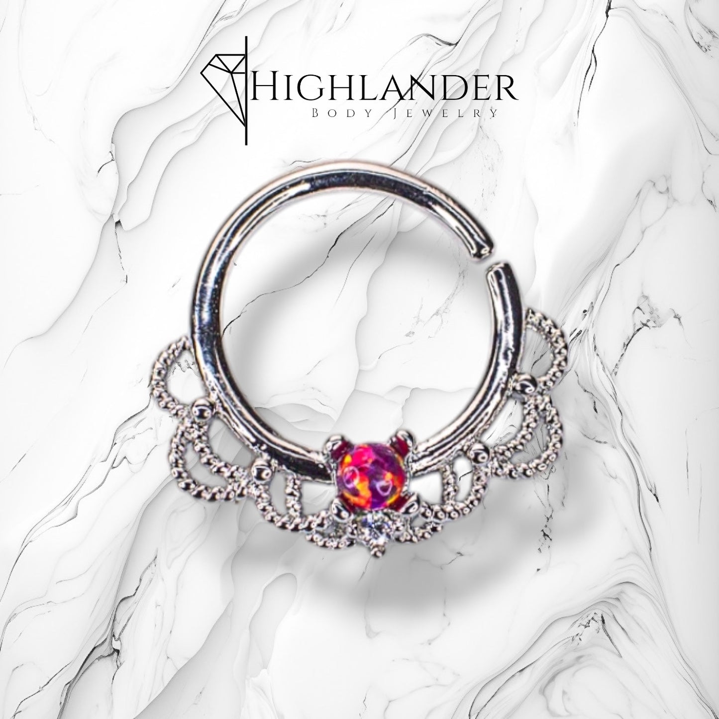 Pink Opal Centered Filigree Bendable Nose Hoop