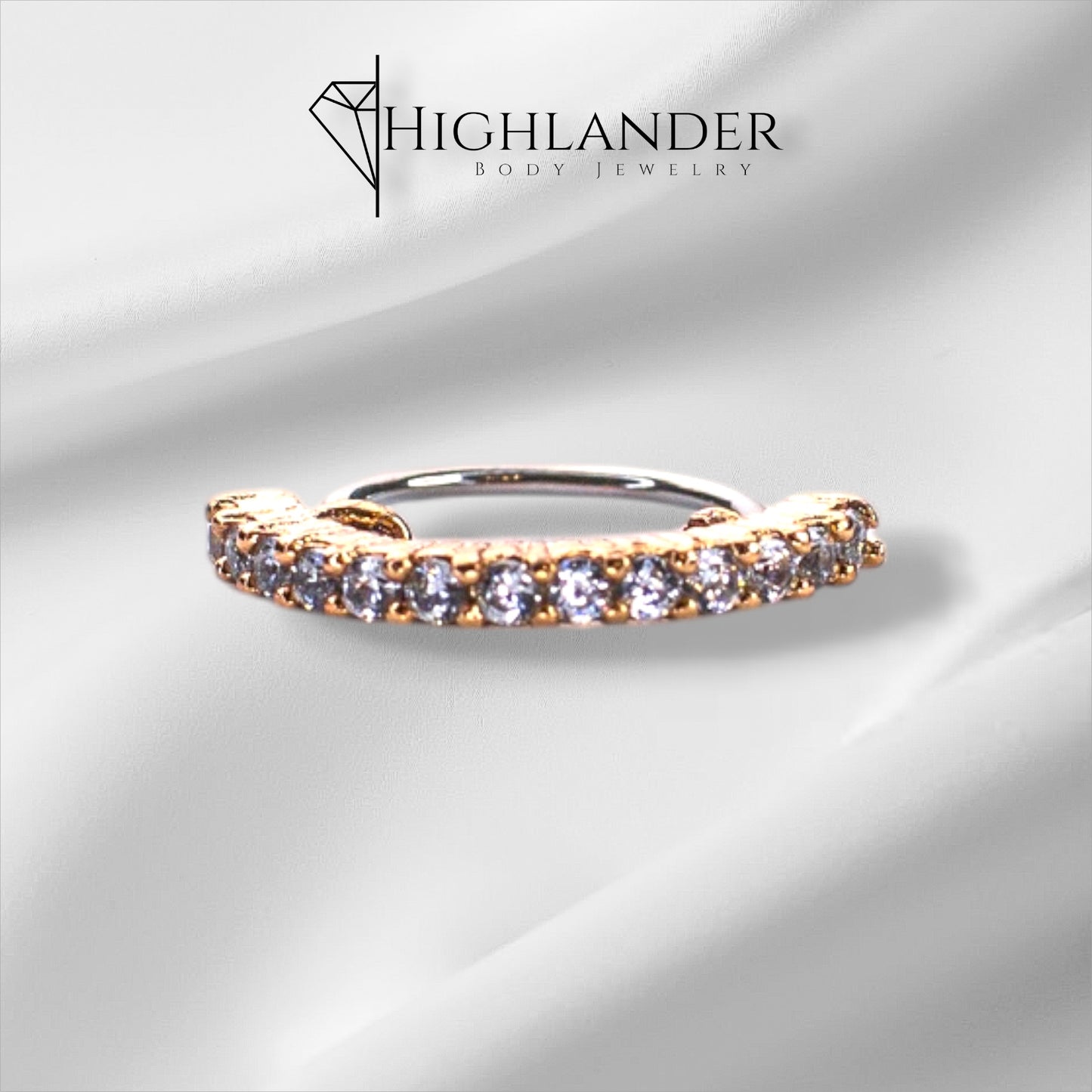 Rose Gold Clear CZ Lined Half Circle Nose Hoop