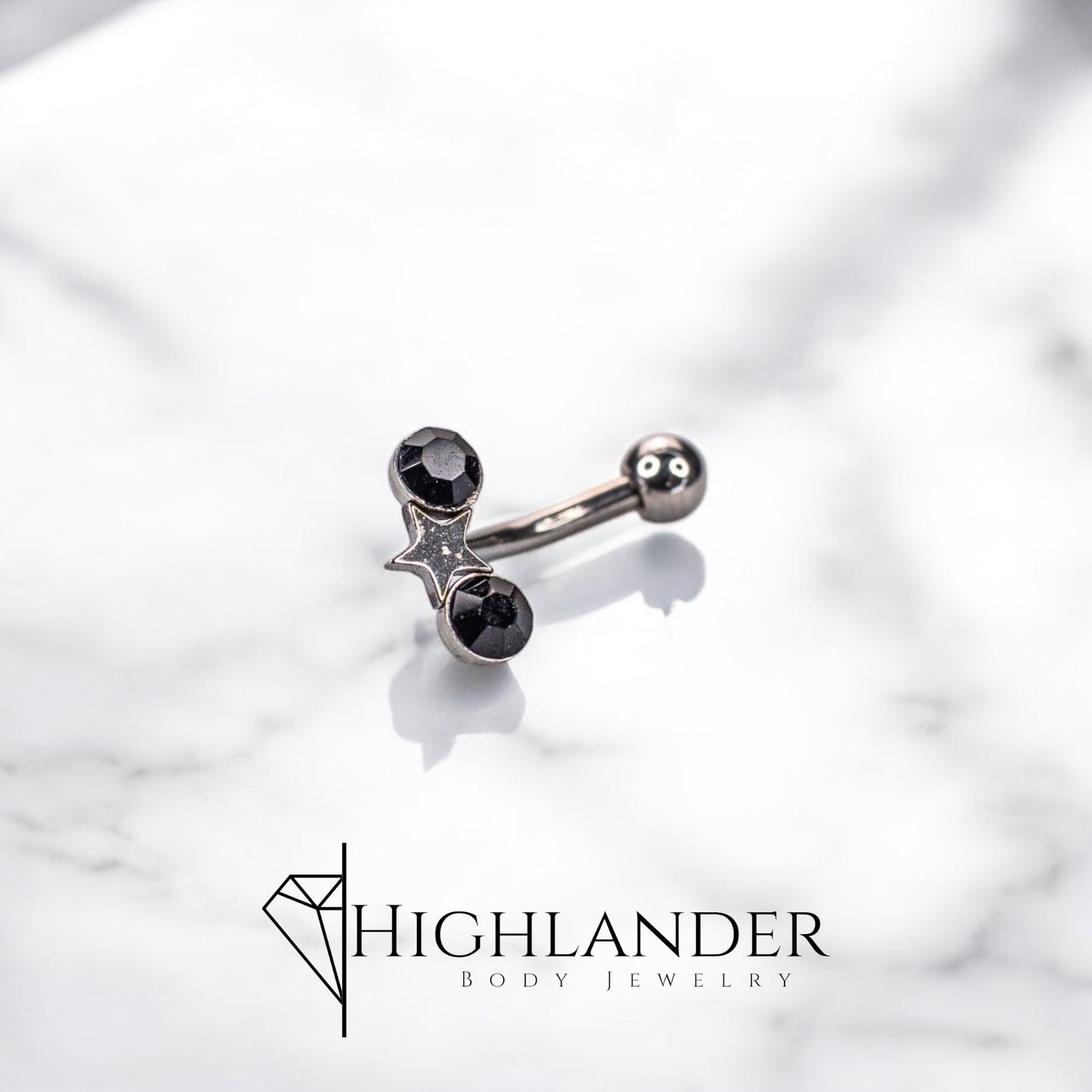 Star with Black CZ Eyebrow Curved Barbell