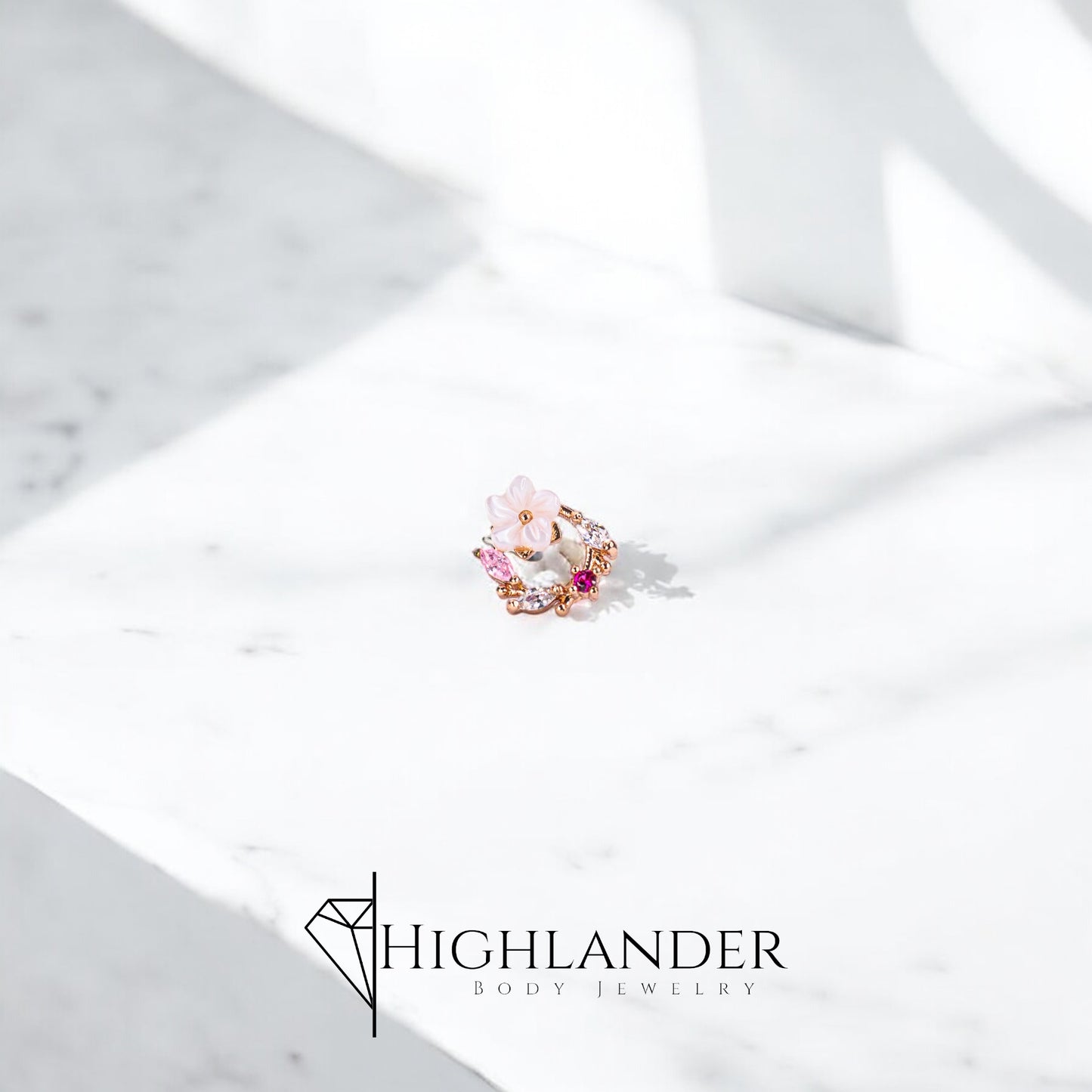 Rose Gold Multi Color CZ with Flower Nose Stud