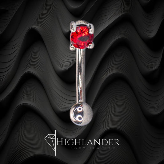 Prong Set Red CZ Eyebrow Curved Barbell