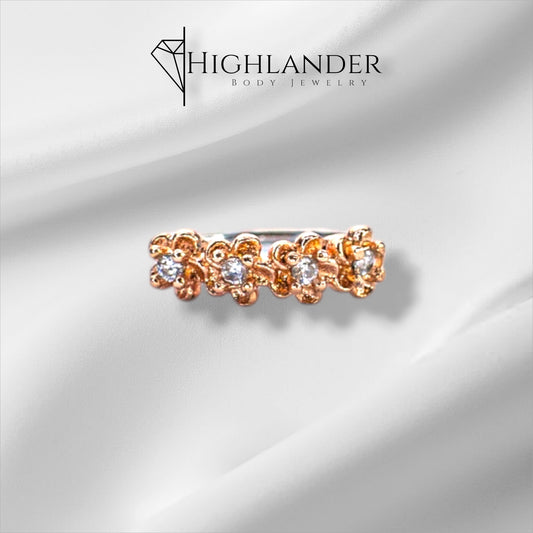 Rose Gold Four Flowers with Clear CZ Center Nose Hoop