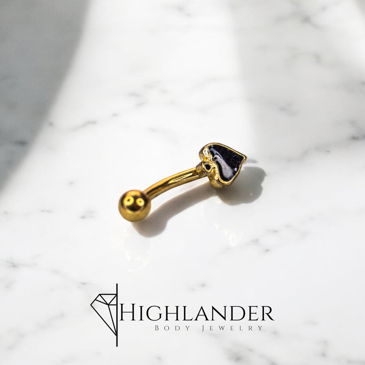 Gold Black Enamel Spade Eyebrow Curved Barbell