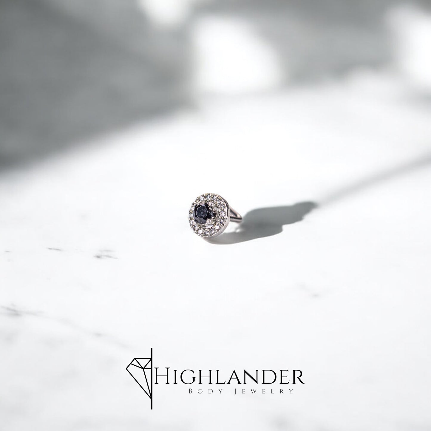 Black CZ with Clear CZ Halo Nose Stud