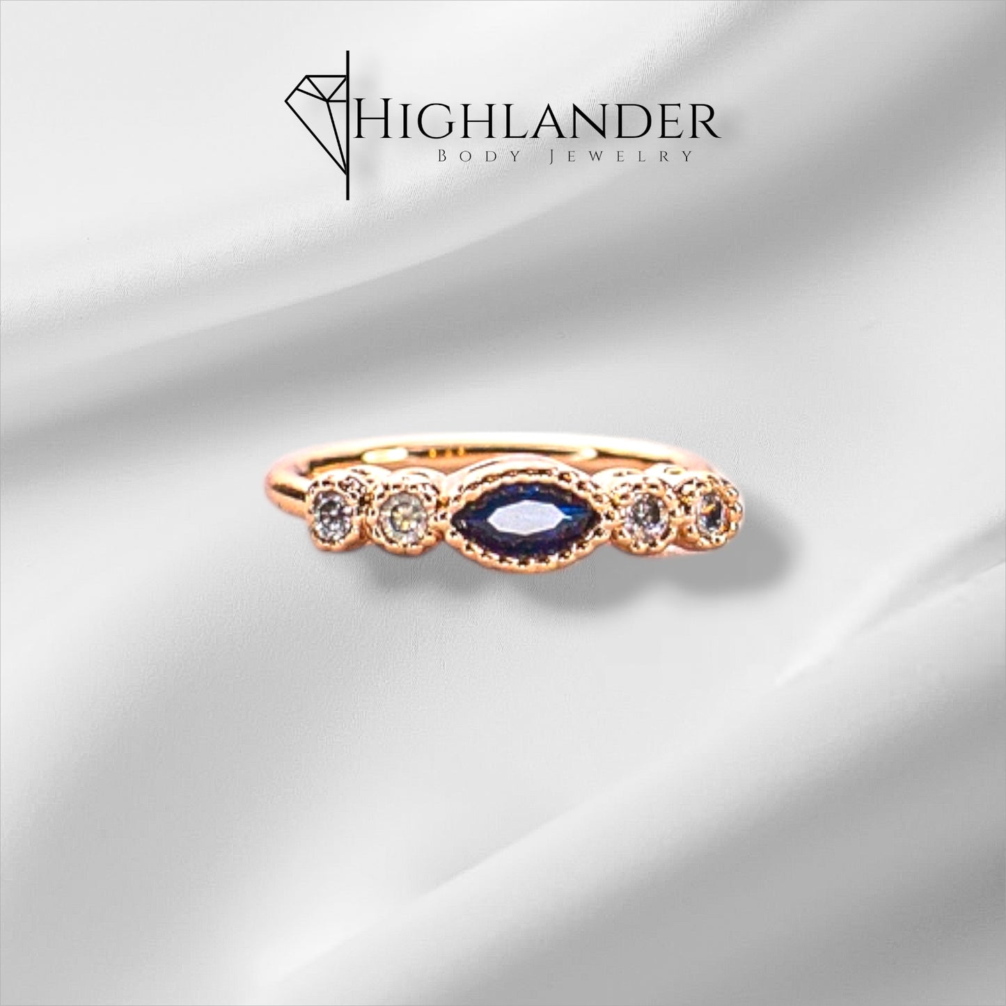 Rose Gold Marquise Cut Sapphire Blue CZ with Clear CZ Nose Hoop