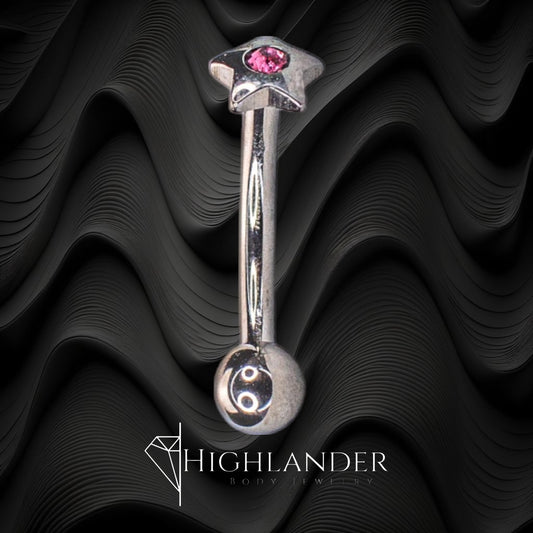 Small Star with Pink CZ Eyebrow Curved Barbell