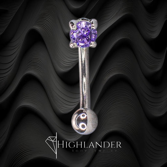 Prong Set Purple CZ Eyebrow Curved Barbell