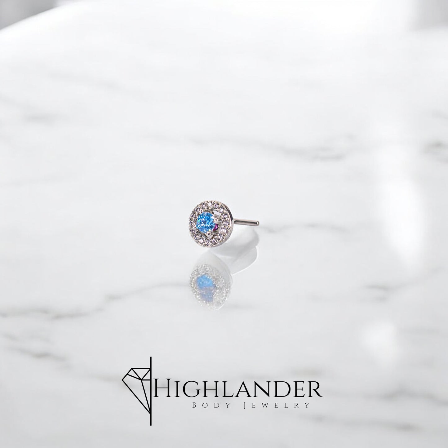 Aqua CZ with Clear CZ Halo Nose Stud