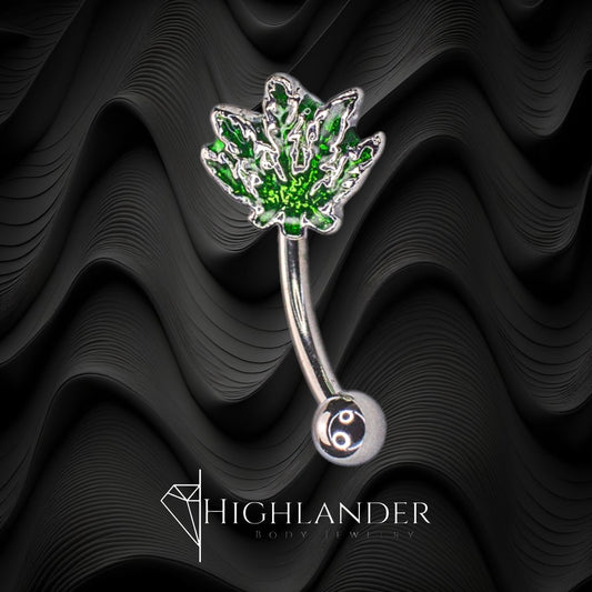 Green Enamel Leaf Eyebrow Curved Barbell