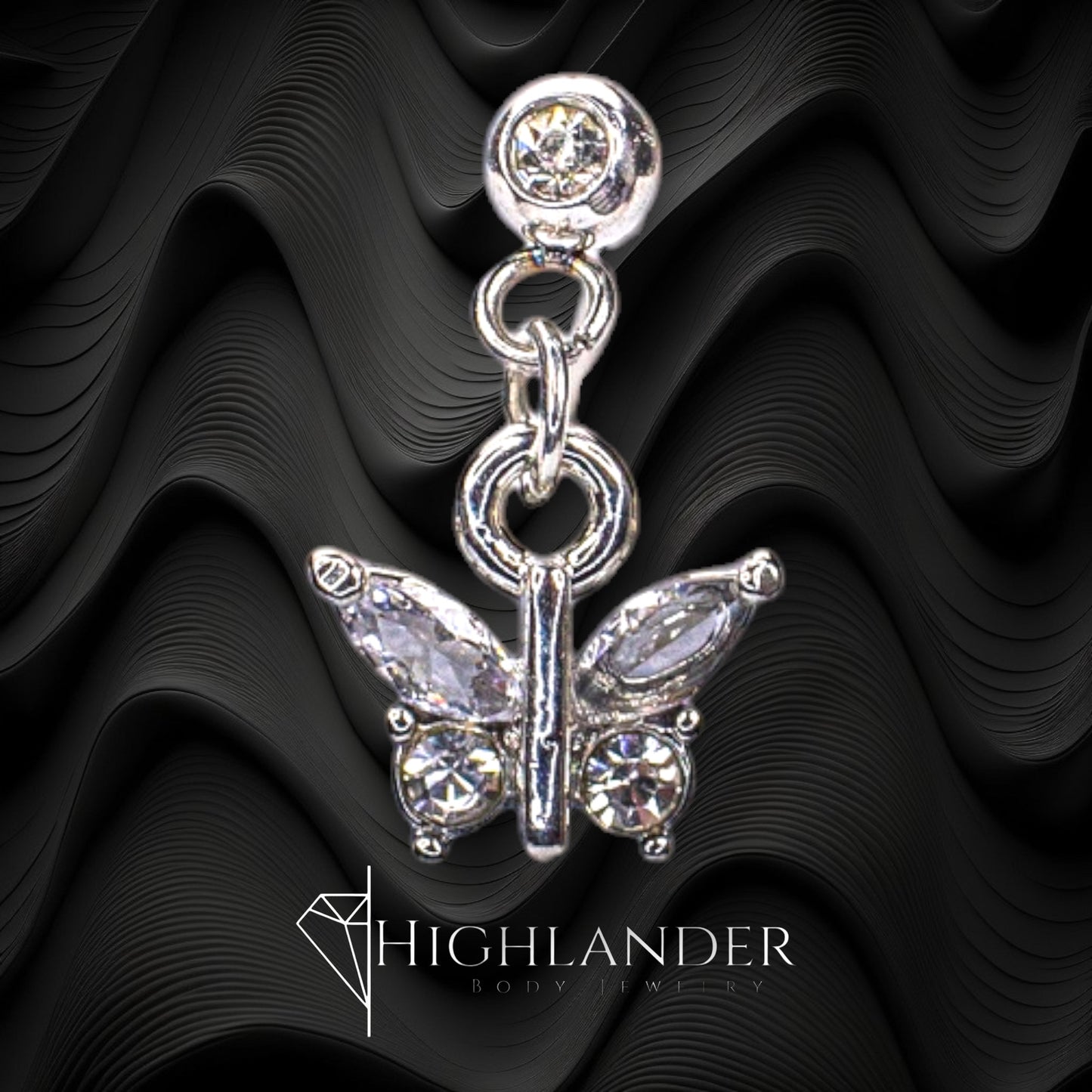 Clear CZ Butterfly Dangle Eyebrow Curved Barbell