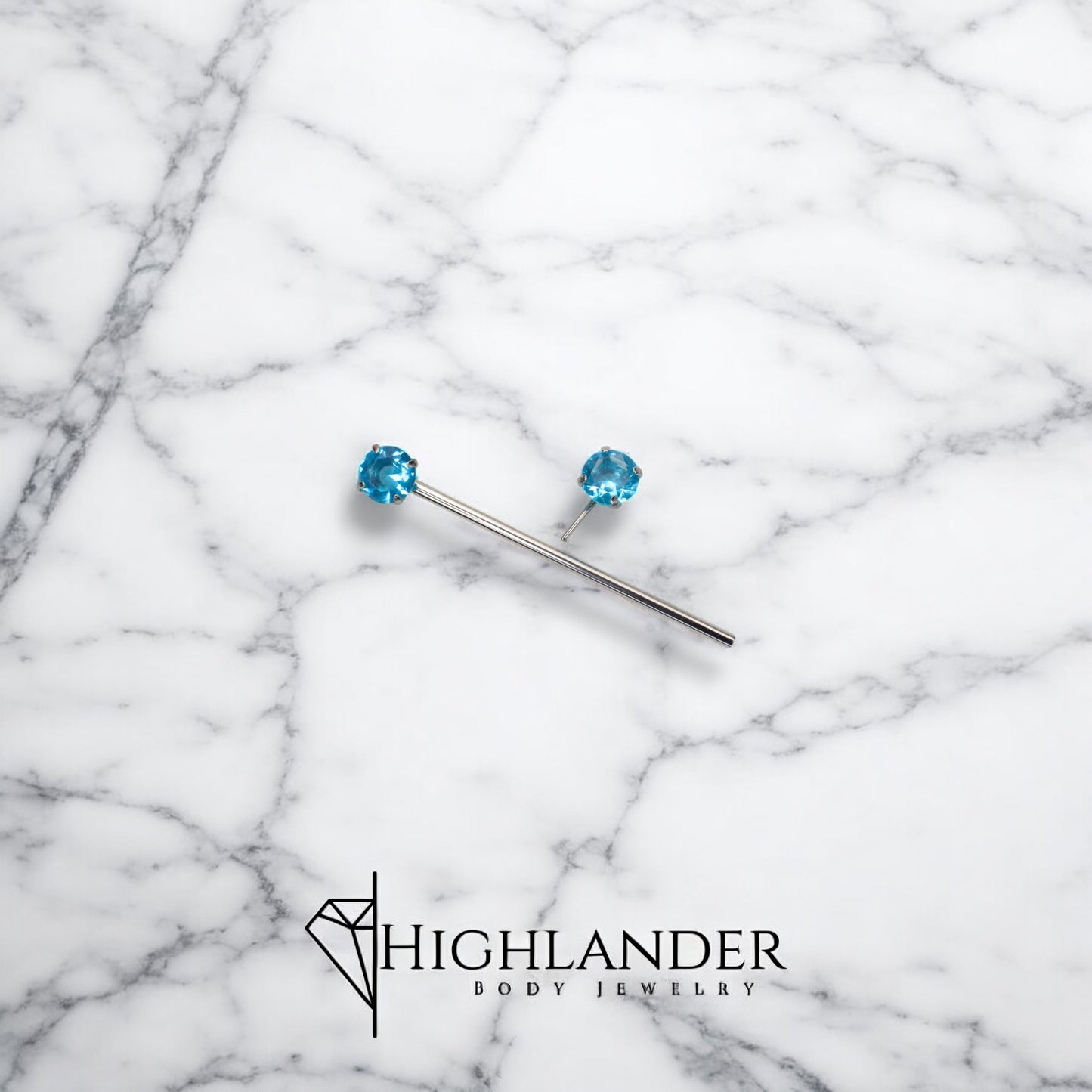 Aqua CZ Push In Ends Industrial Barbell