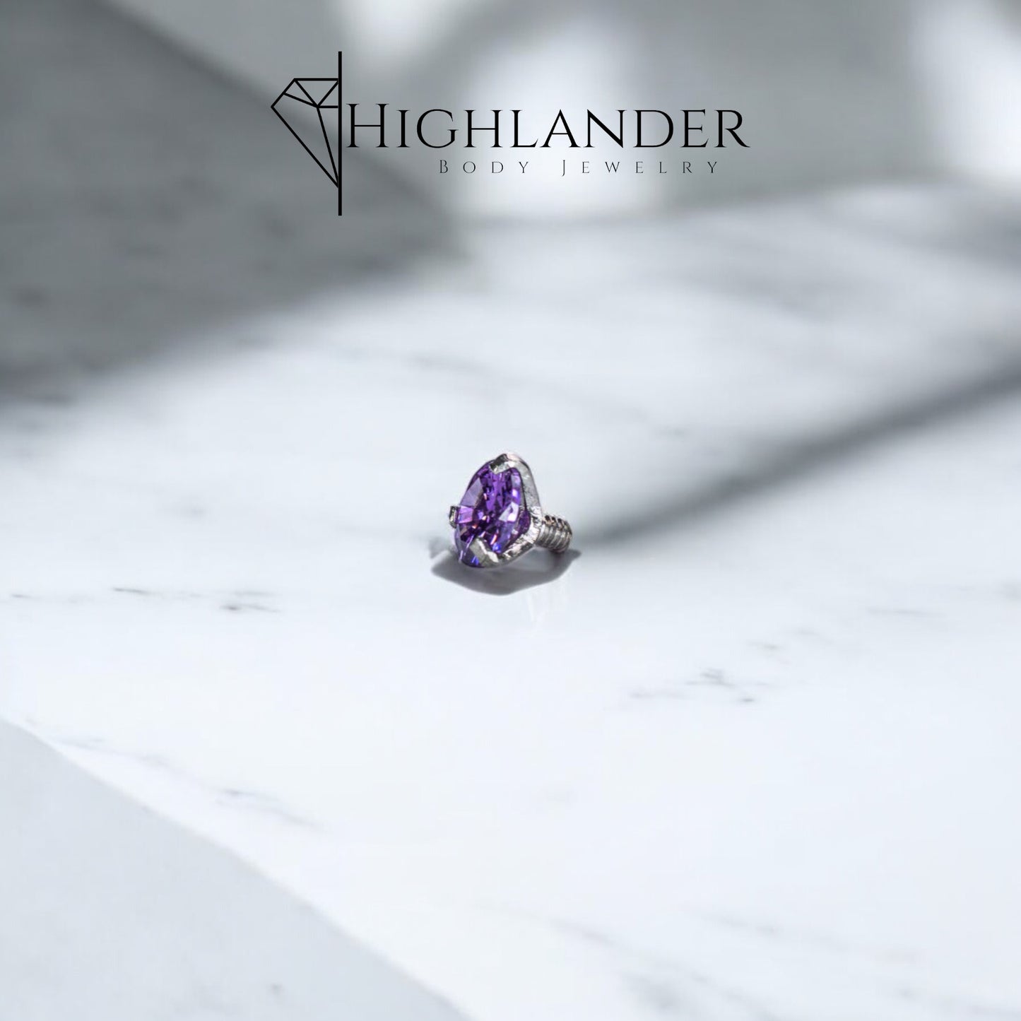 Three Prong Purple CZ Dermal Top