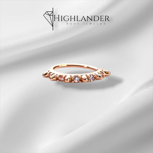 Rose Gold Alternating Spikes and Clear CZ Nose Hoop