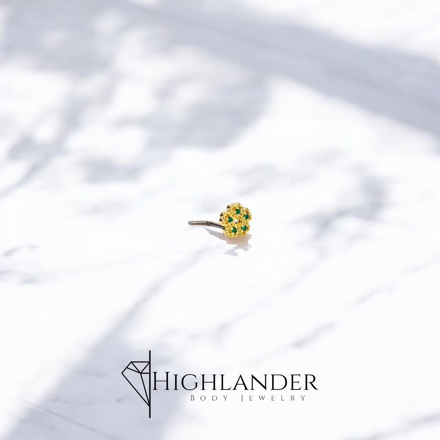 Gold Emerald Green CZ Flower Nose Stud