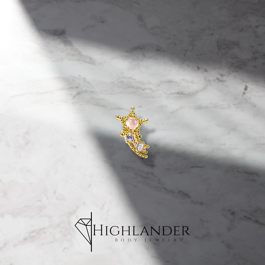 Gold Shooting Star with Pink Agate and Clear CZ Nose Stud