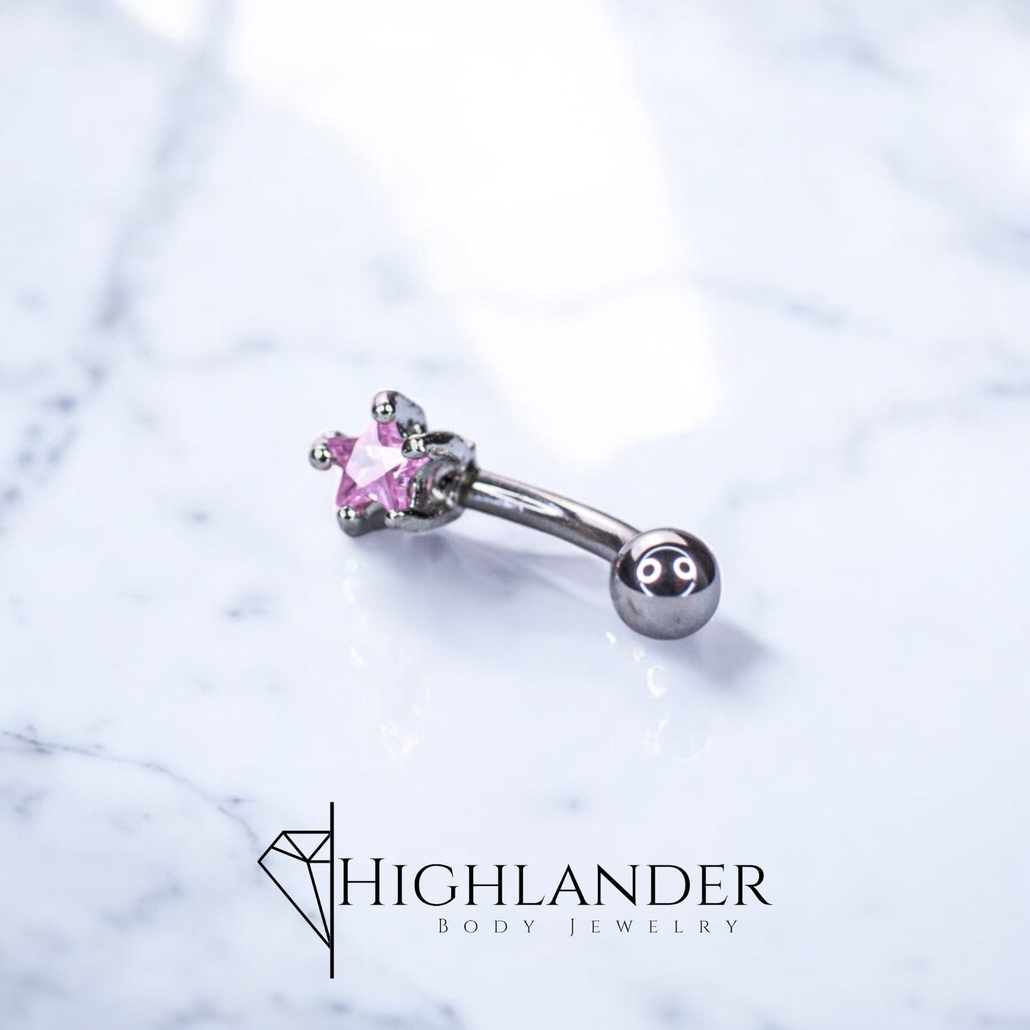 Prong Set Pink CZ Star Eyebrow Curved Barbell