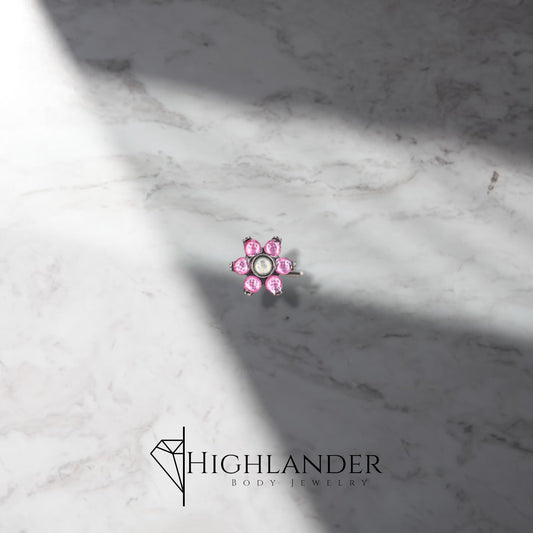 7 Pink Illuminating Stone Flower Nose Stud