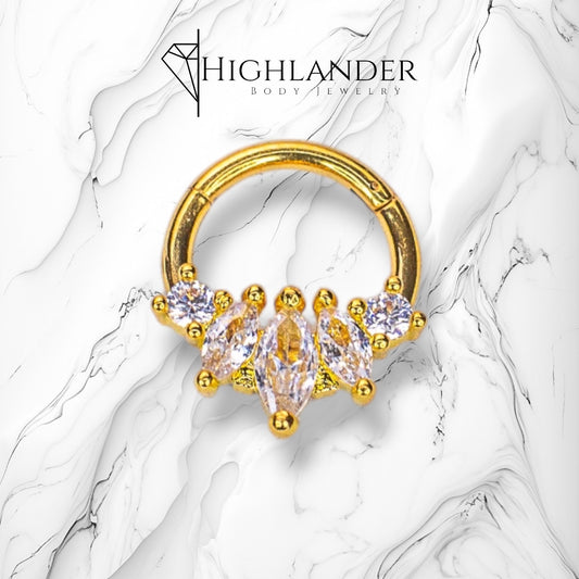 Gold Five Marquise Cut Septum Clicker Ring