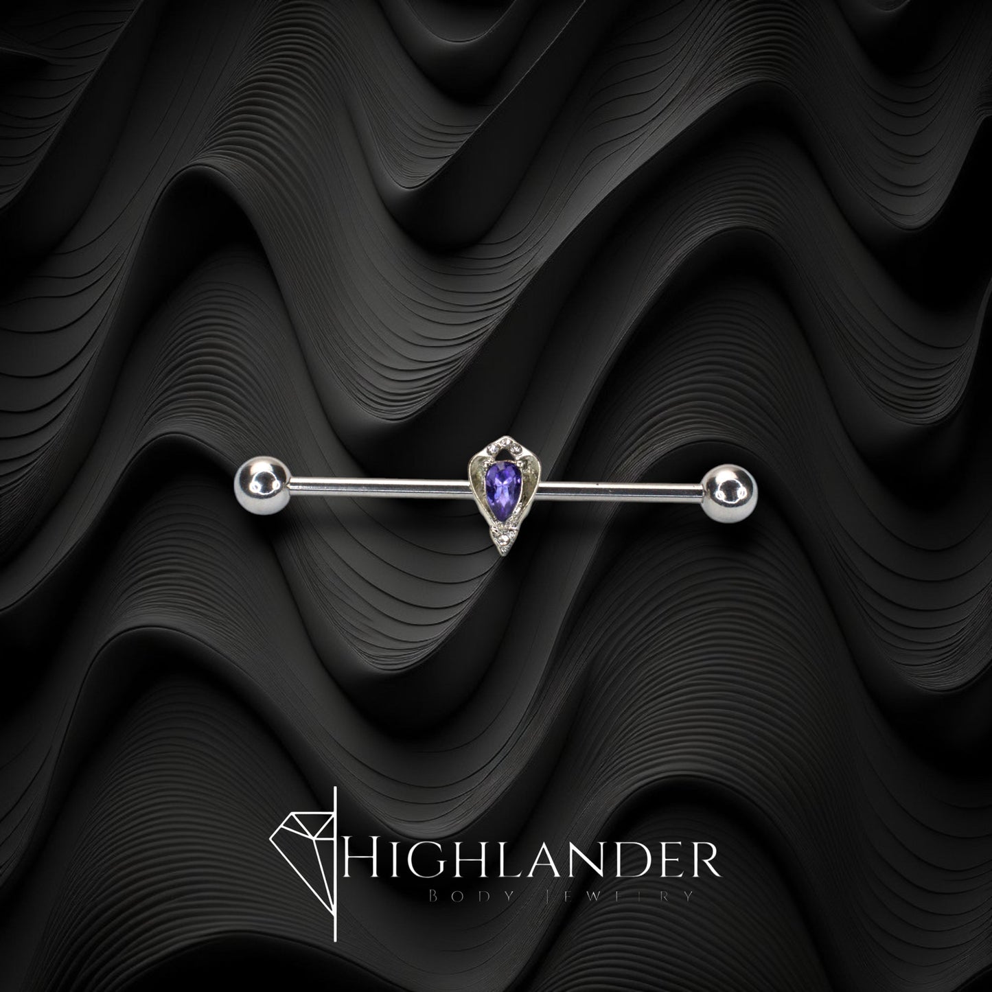 Teardrop Purple CZ with Clear CZ Accents Industrial Barbell