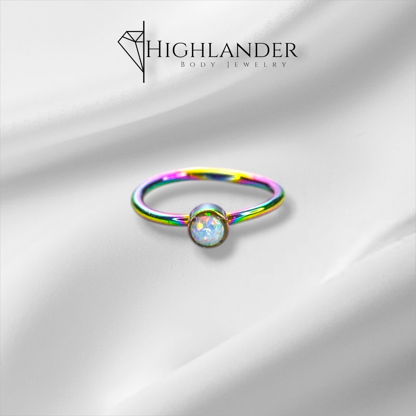 Rainbow Tiny White Opal Nose Hoop