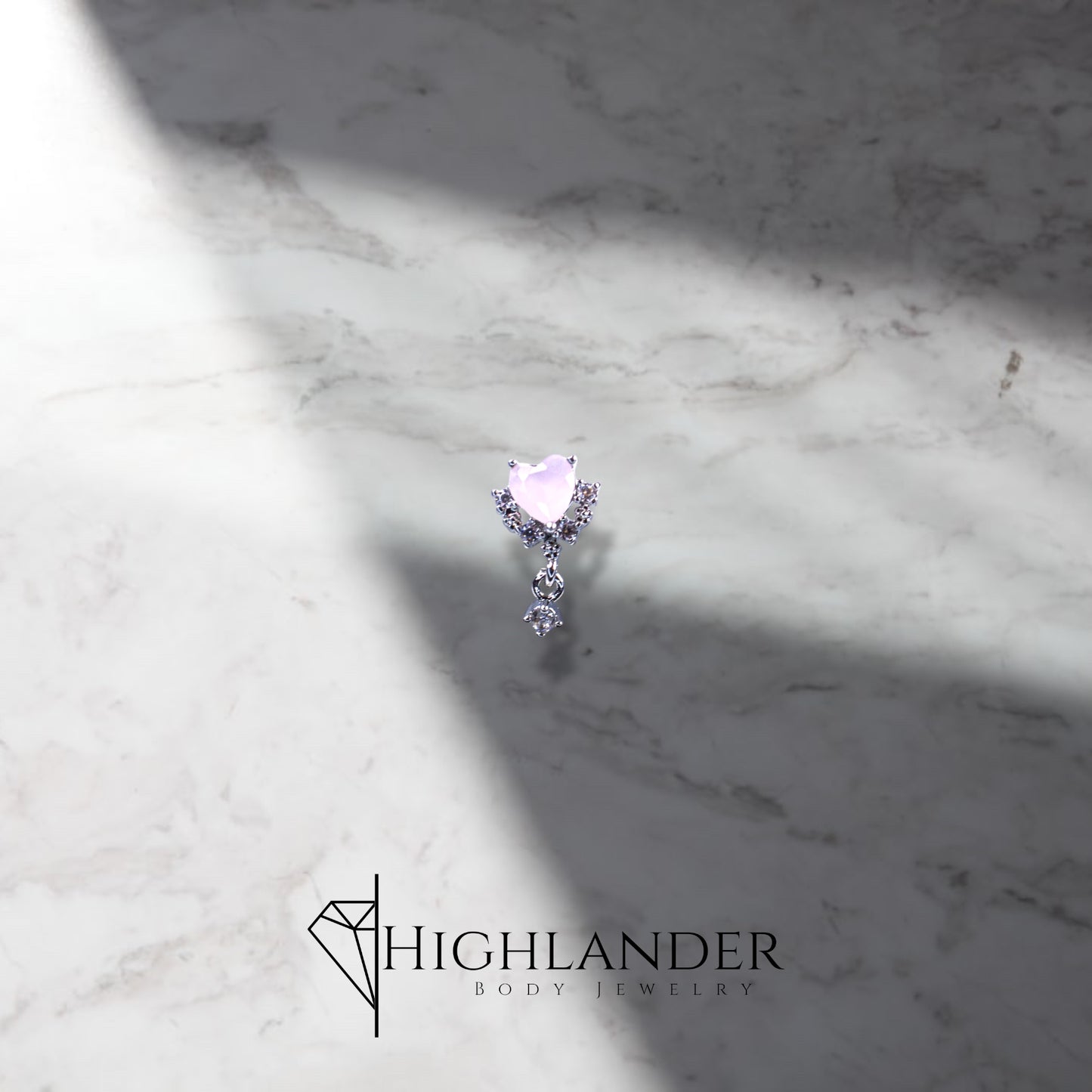 Pink Agate Heart with Clear CZ Nose Stud