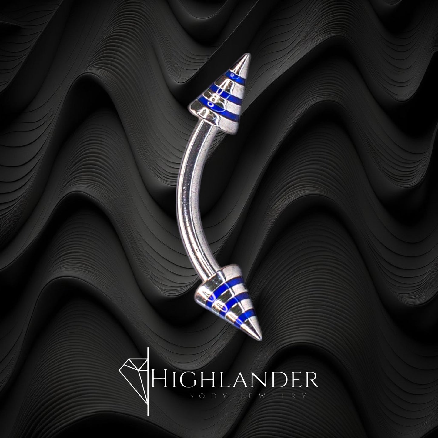 Blue Enamel Stripe Cone Eyebrow Curved Barbell