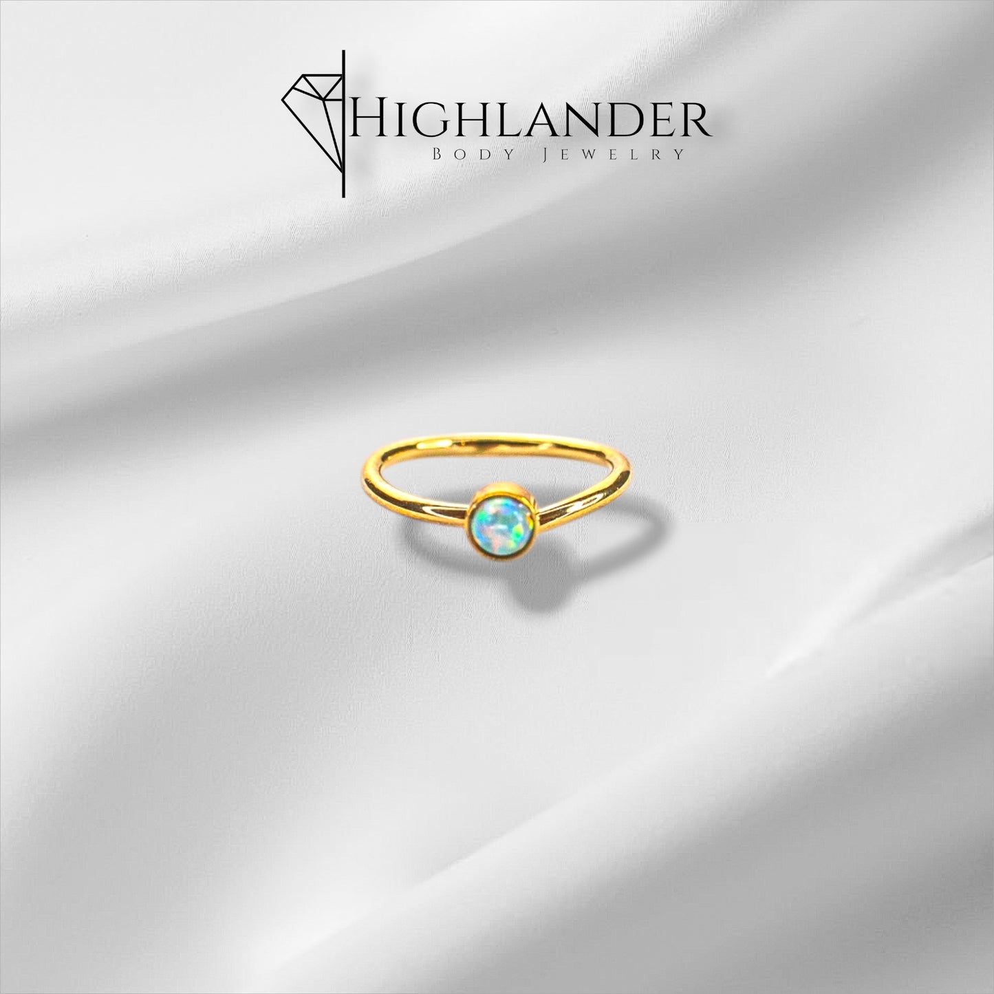 Gold Heart White Opal Nose Hoop