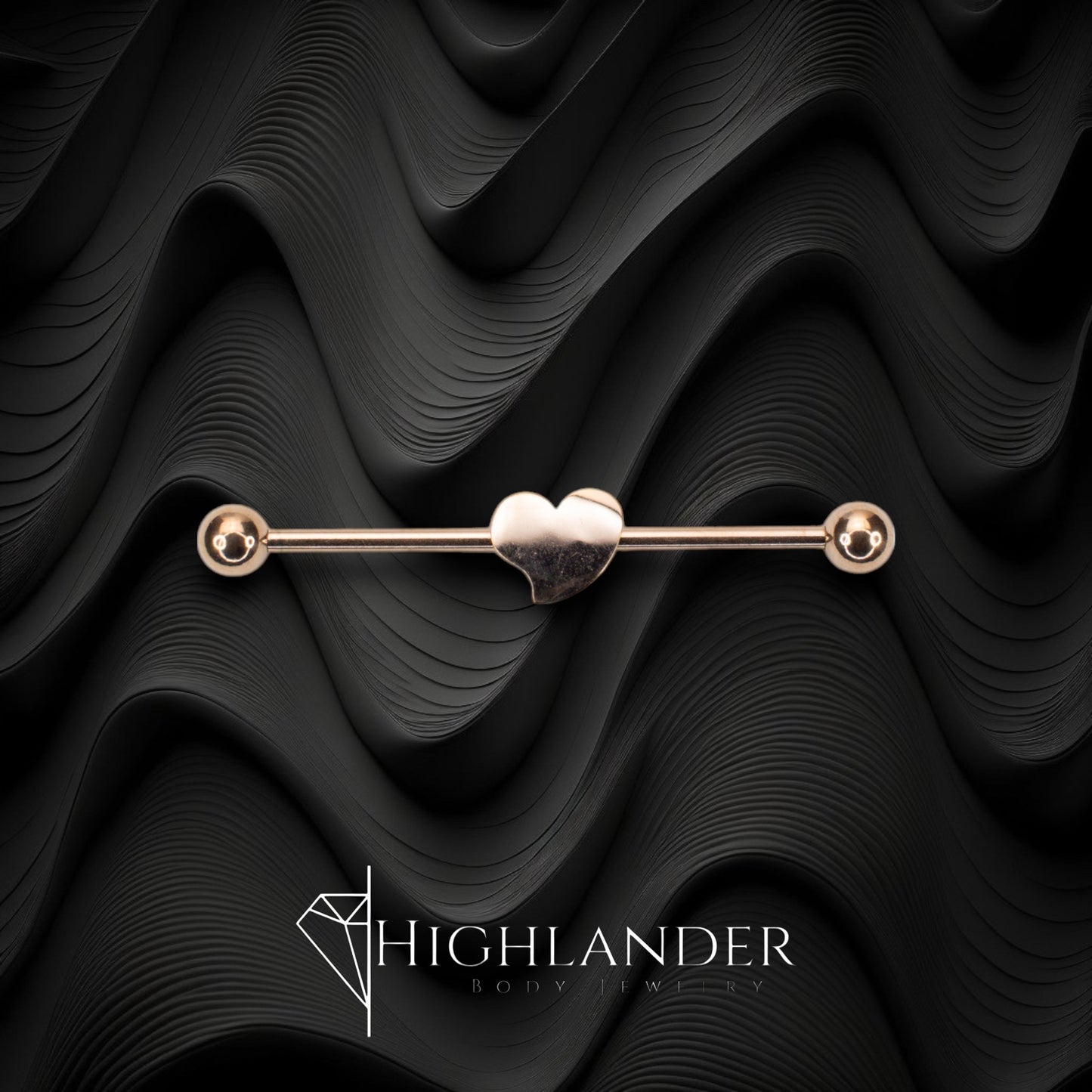 Rose Gold IP Heart Center Industrial Barbell