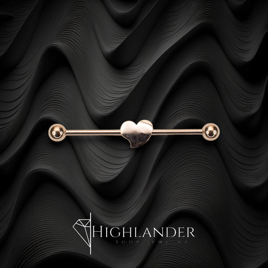 Rose Gold IP Heart Center Industrial Barbell