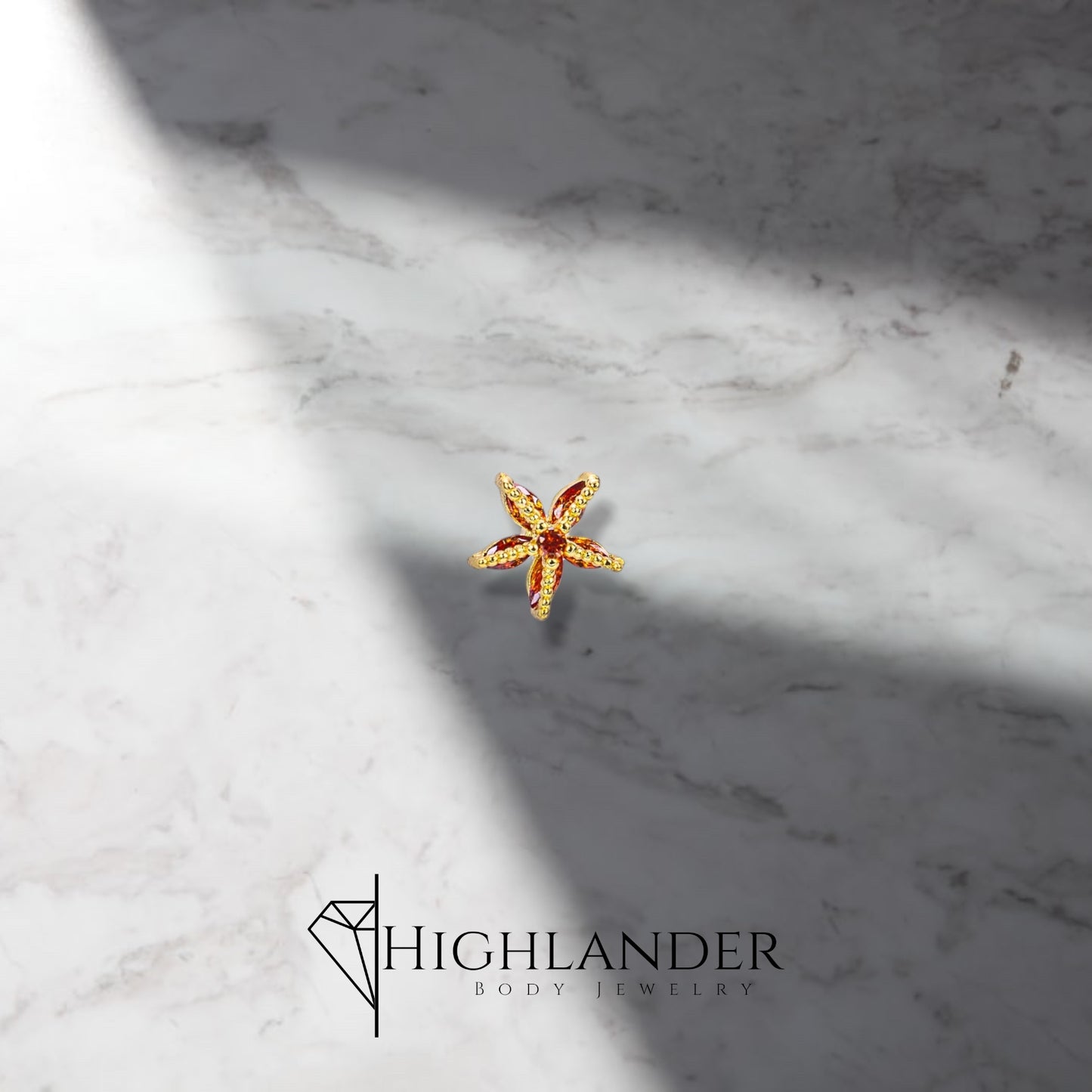 Gold Amber CZ Starfish Nose Stud