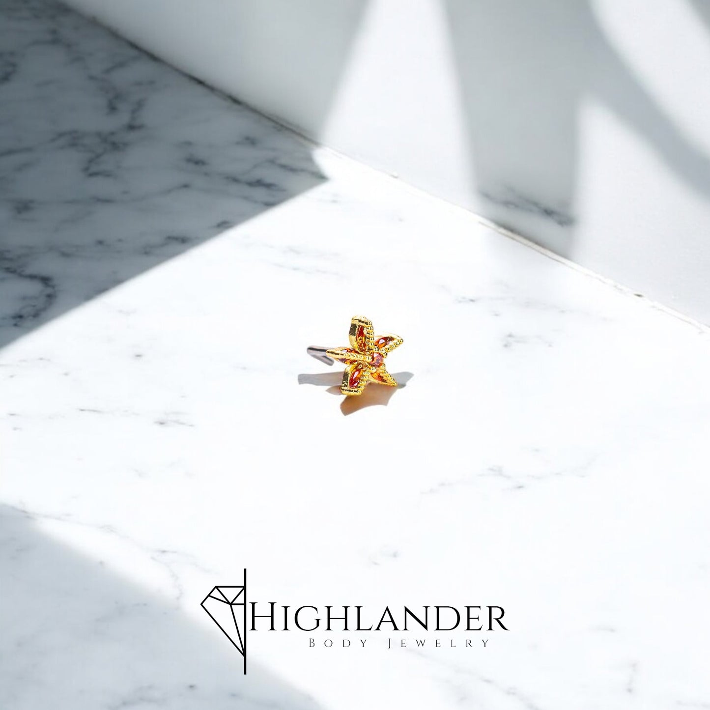 Gold Amber CZ Starfish Nose Stud