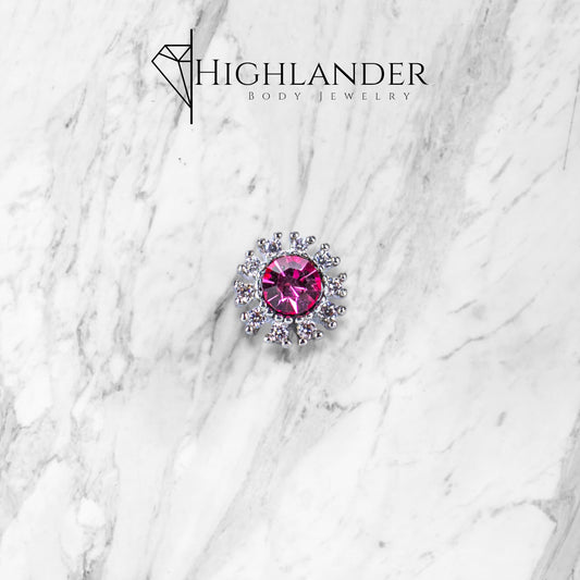 Pink CZ with Clear CZ Halo Dermal Top