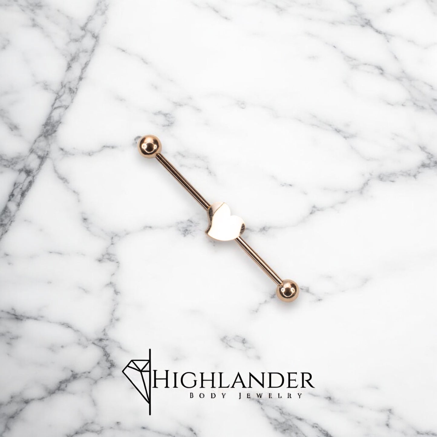 Rose Gold IP Heart Center Industrial Barbell