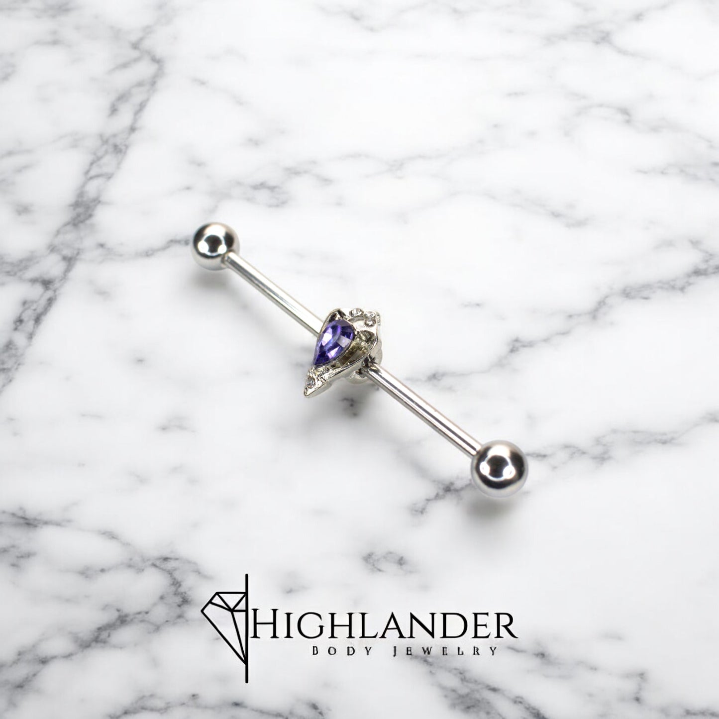 Teardrop Purple CZ with Clear CZ Accents Industrial Barbell