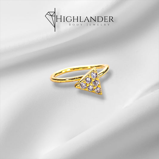 Gold Clear CZ Paved Triangle Nose Hoop