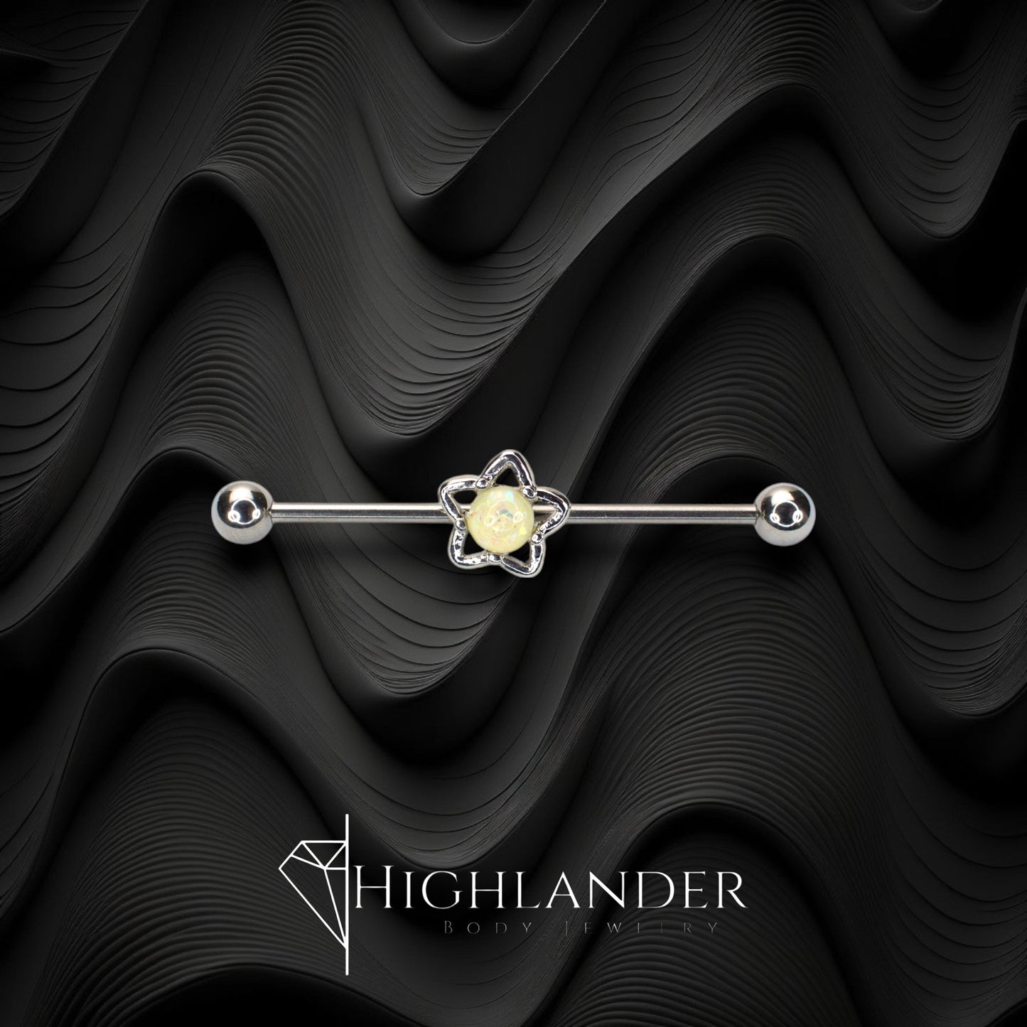 Star with White Opal Center Industrial Barbell