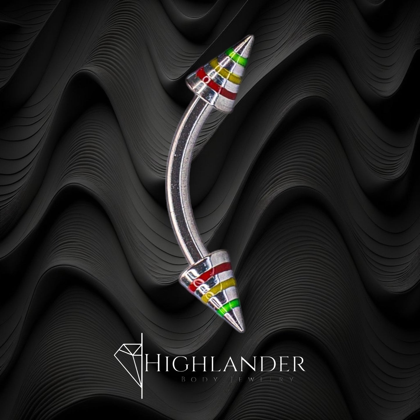 Red, Yellow and Green Enamel Stripe Cone Eyebrow Curved Barbell