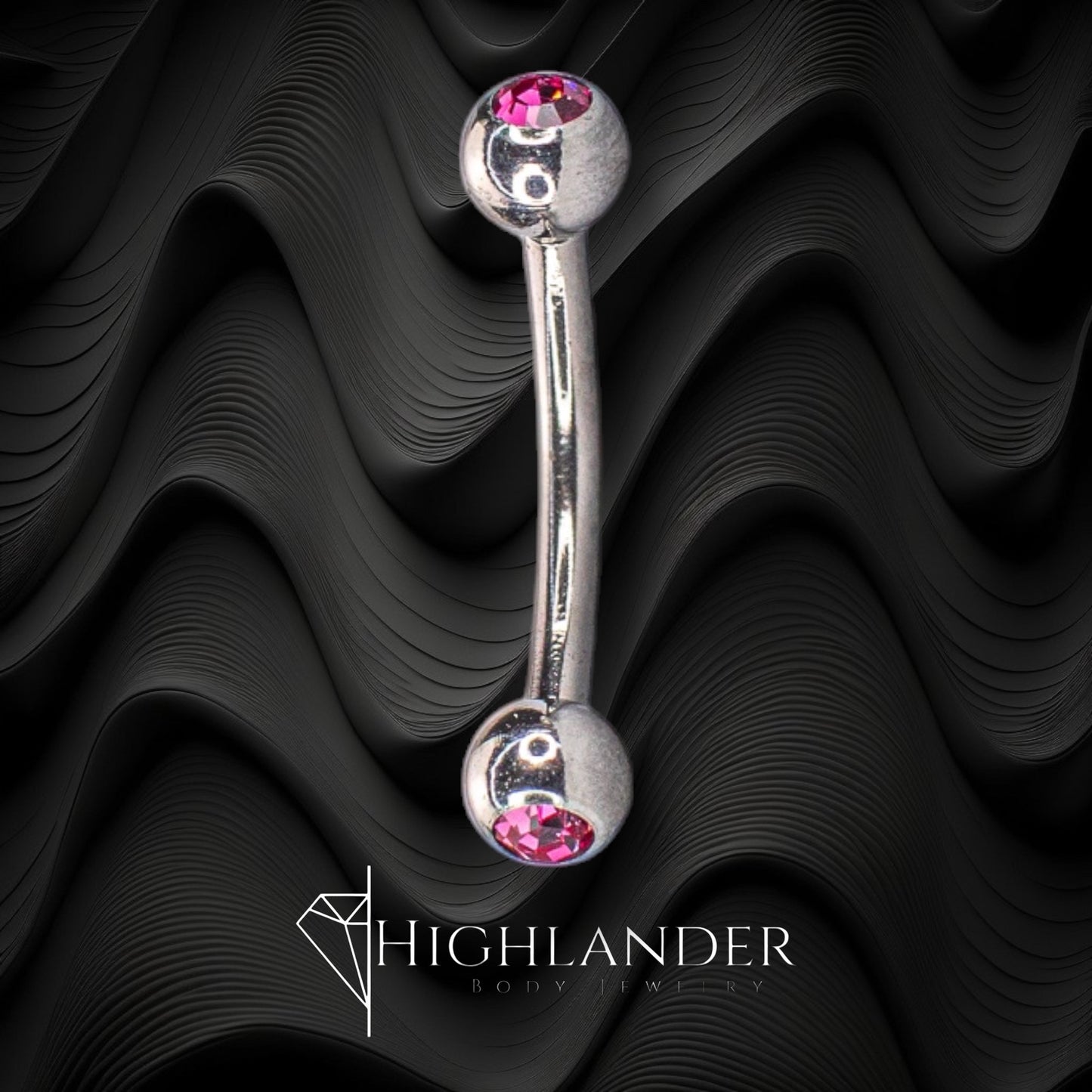 Double Ball Pink CZ Eyebrow Curved Barbell