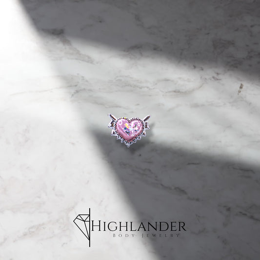 Pink Opal Heart with Spikes Nose Stud